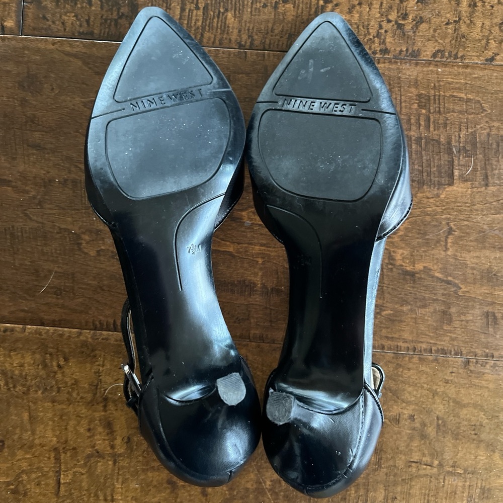 NINE WEST Blugrass black leather kitten heel D'Orsay ankle strap shoes - Picture 5 of 6
